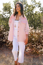 Sunday Stroll Raw Hem Textured Button Up Top -Blush
