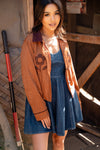 Almost Autumn Flower Detail Faux Suede Shacket - Brown