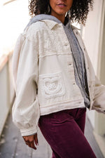 Sweet As Can Be Button Front Shacket Lace + Fleece- Oatmilk