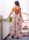Tropic Crush Spaghetti Strap Palm Print Dress- Cafe
