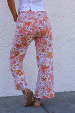 Summer Elixir Floral Wide Leg Denim Pant - Peach/Multi