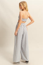 Coastal Cool Stripe Tube Top / Stripe Wide Leg Pant Set- Black/White