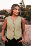 Wild Sage Button-Front Vest - Avocado