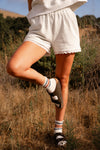 Golden State Lace Trim Sleeveless Hoodie/Shorts Set - Heather Gray