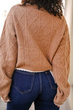 Gingerbread Grove Scallop Trim Cable Knit Pullover Sweater- Gingerbread