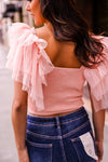 Tulle Tiered Frill Sleeve Smocked Top - Blush