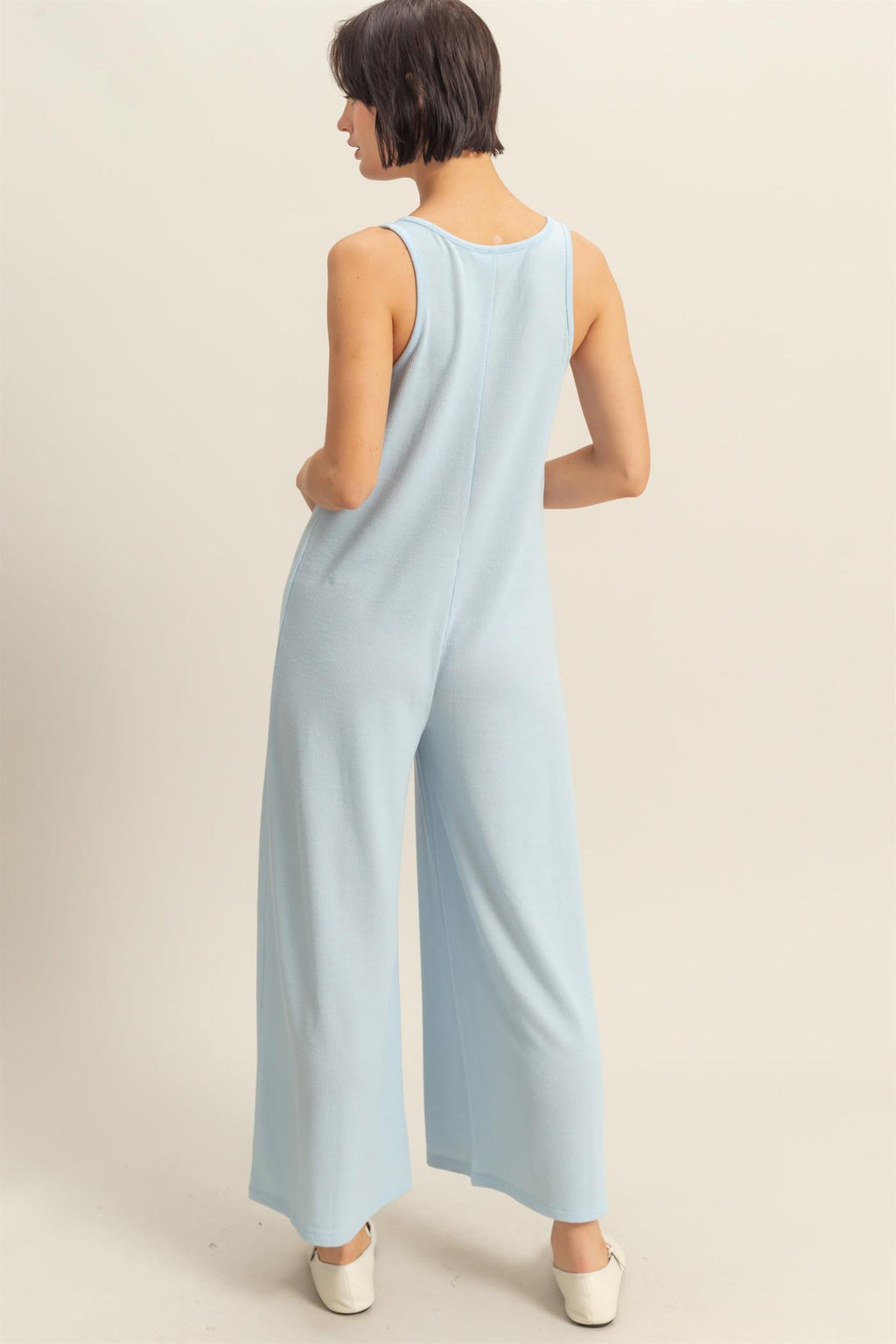 Radiate Sunshine Ribbed Sleeveless Jumpsuit- Sky
