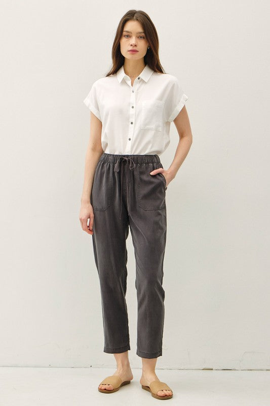 Luna Drawstring Electric Waist Tapered Pants - Charcoal