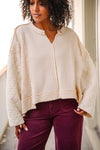 So Whimsy Thermal Knit Top W/ Quilted Sleeve- Ivory