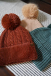 CC Cozy Cable Knit Pom Beanie-Rust