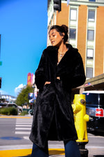 Midnight Fizz Faux Fur Long Coat - Black