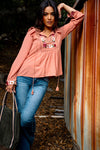 Soft Botanica Long Sleeve Embroidered Detail Blouse- Blush