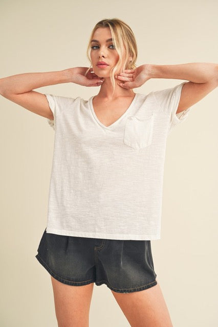 Easy Breezy V-Neck T-Shirt- Cream