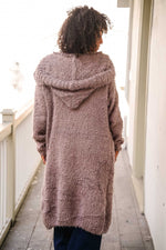 Latte Lover Popcorn Knit Hooded Cardigan (LONG) - Khaki