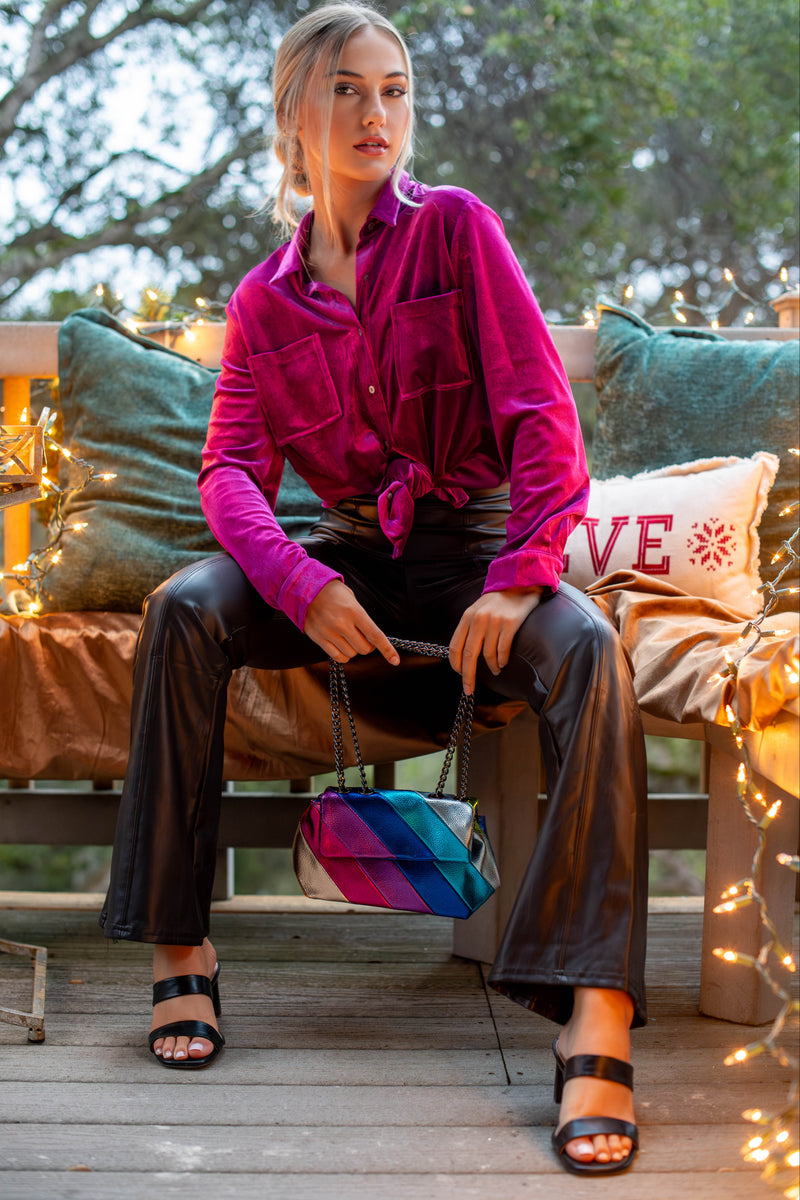 Sugar Plum Velvet Button Up Shirt - Magenta