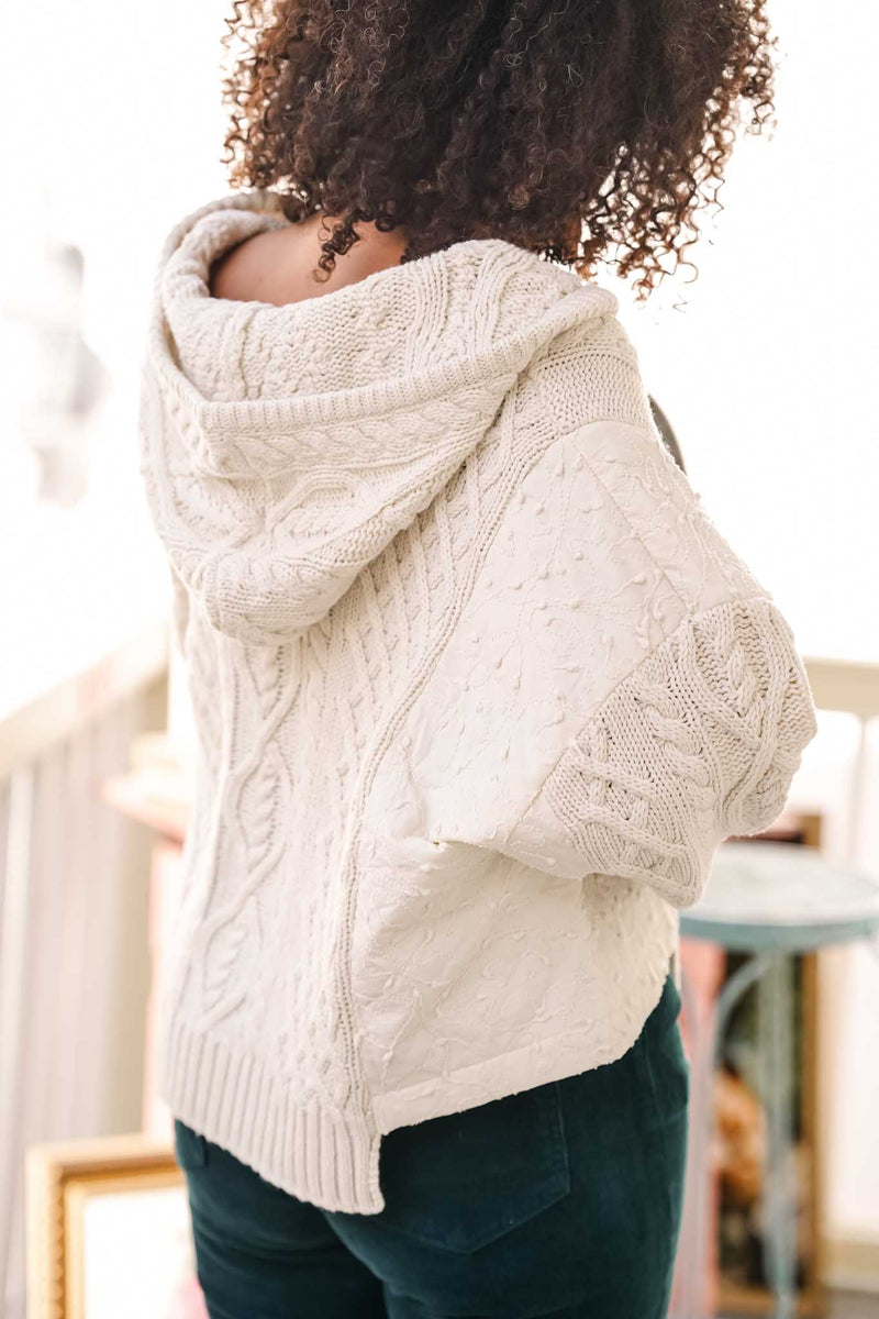 Snowfall Hooded Knit W/ Quilted Patch- Ivory