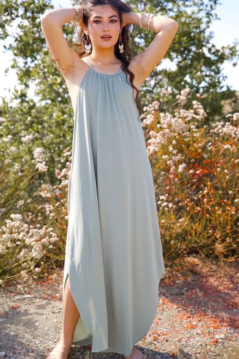 Cloud Chaser High Neck Slip Dress - Sage