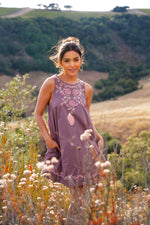 Fig Season Embroidered Detail Shift Dress - Muted Plum