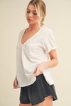 Easy Breezy V-Neck T-Shirt- Cream