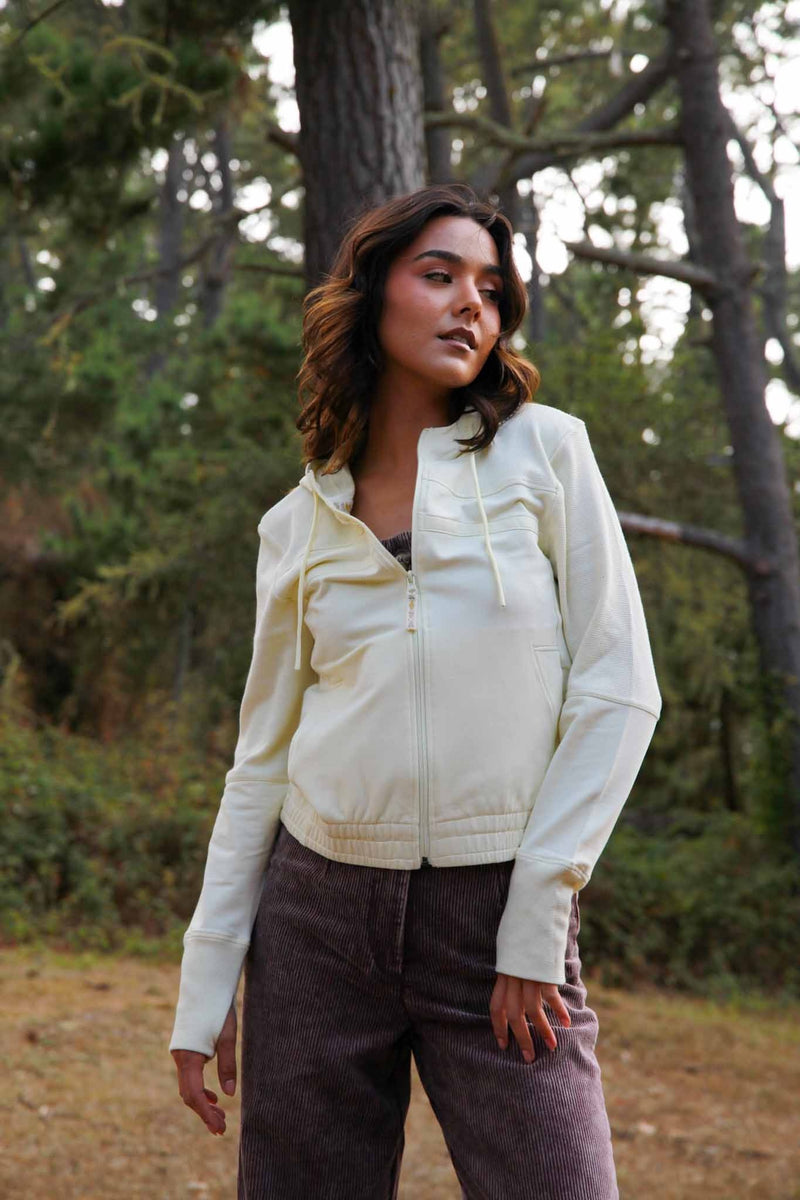 Moonbeam Softec Knit French Terry Sustainable Zip Hoodie- Light Yellow