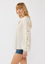 Salt and Sol Floral Embroidered Blouse Longsleeve -Natural