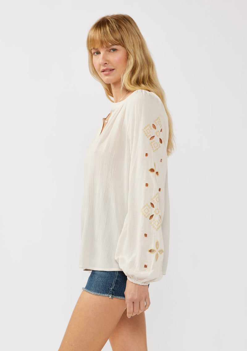 Salt and Sol Floral Embroidered Blouse Longsleeve -Natural