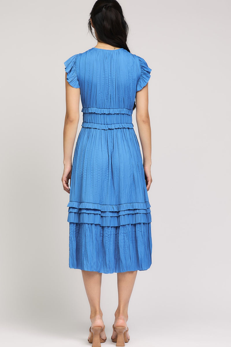 Dance Floor Diva Satin Midi Ruffle Sleeve Maxi Dress- Royal Blue
