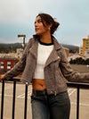 City Living Houndstooth Moto Jacket- Camel/Black