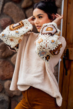 Spiced Chai Chenille Crochet Sweater - Sand/Multi