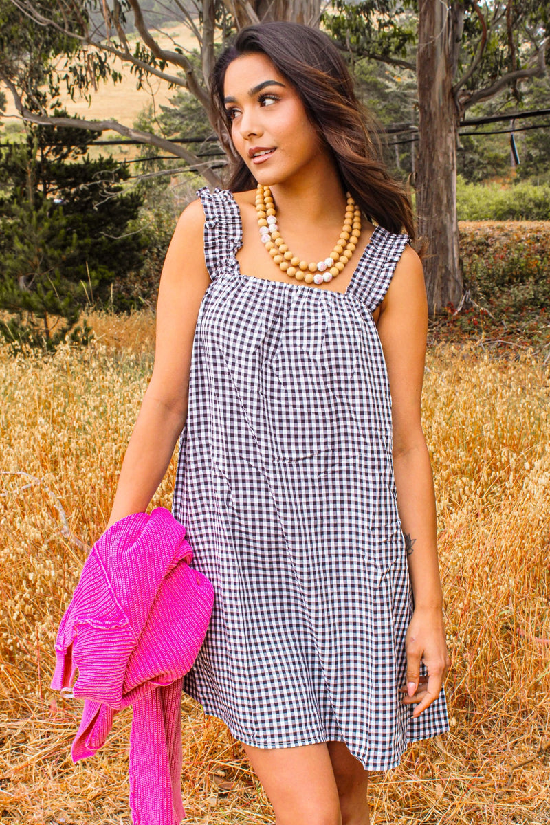 Daisy Jane Gingham Check Print Dress- Black/White
