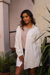 Resort Ready Long Cotton Gauze Button-Up - Cream