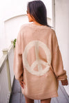 Peace Within Open Front Cardigan Peace Sign- Beige