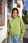 Shoreline Shift Turtleneck Knit Sweater- Lime