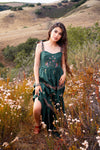 Magic Elixir Embroidered Detail Tie Strap Maxi Dress - Hunter/Multi