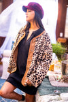Noir Pur Corduroy Trim Leopard Print Sherpa Coat - Coffee