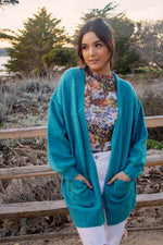 Whispering Waves Oversized Cozy Cardigan- Teal