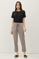 Luna Drawstring Electric Waist Tapered Pants - Earth Gray