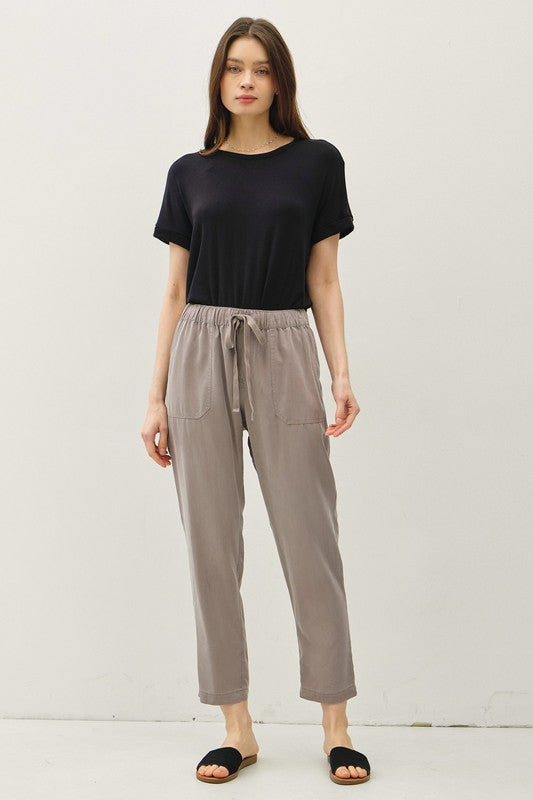 Luna Drawstring Electric Waist Tapered Pants - Earth Gray
