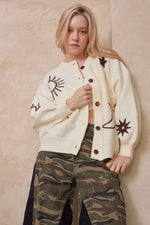 Counting Stars Detail Button Up Knit Sweater- Cream/Brown