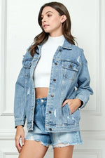 Worn In Wild Distressed Denim Long Jacket - Medium Wash