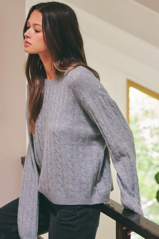 Classic and Classy Cable Knit Boxy Sweater - Dusty Blue