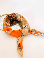 Horse Pattern Stripe-Detail Scarf - Oat Milk/Tangerine