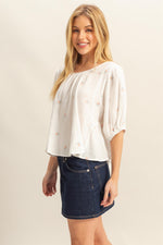 Frida Tie Back Floral Embroidery Detail - White