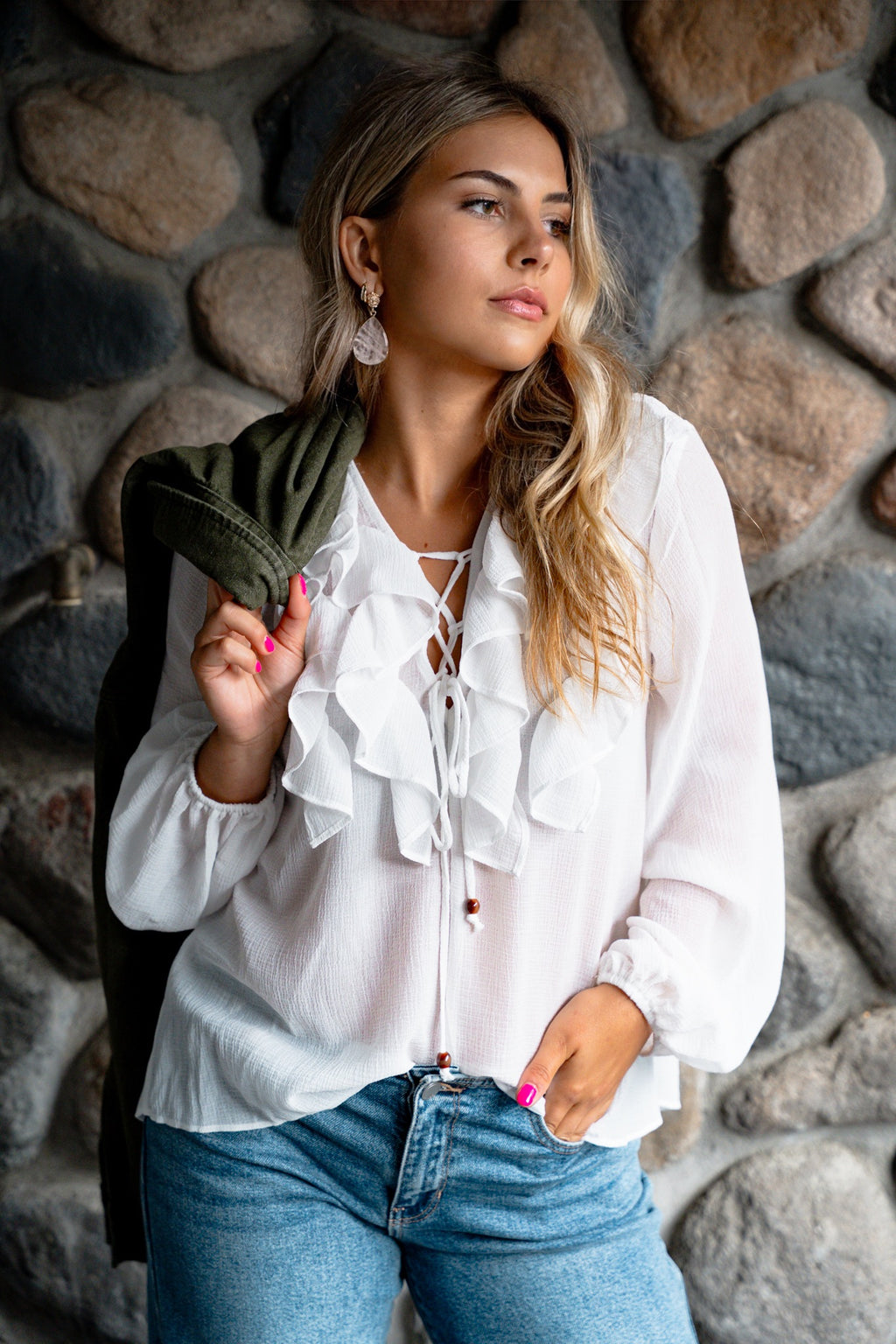 Frill of It All Long Sleeve Ruffled Blouse- White