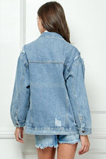Worn In Wild Distressed Denim Long Jacket - Medium Wash