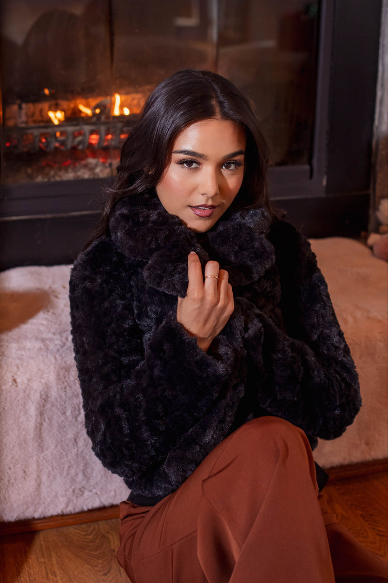 Onyx Opulence Faux Fur Coat - Black