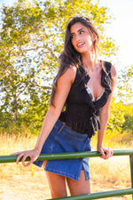 Olivaceous Lace V-Neck Top- Black