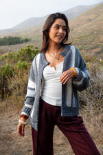 Tidepool Tinsel Detail Knit Cardigan- Smoke/Ivory