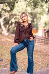 Flirt & Flutter Long Sleeve Frill Blouse - Chocolate