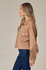 Desert Dancer Fringe Sleeve Faux Suede Jacket - Tan